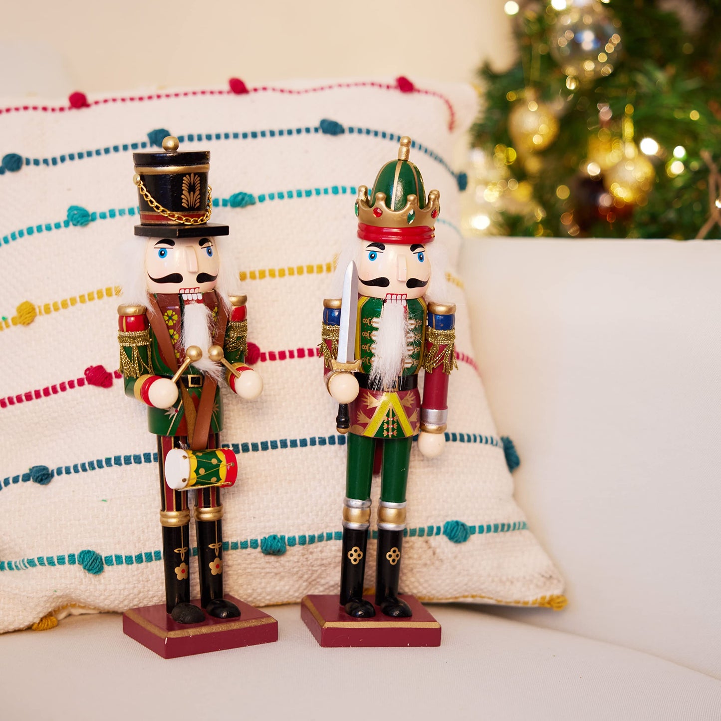 THE TWIDDLERS 2 Large Nutcracker Christmas Figures made of wood, 30cm - Traditional Christmas decor High-quality pine wood, indoor Christmas decorations, Classic ornaments & movable parts