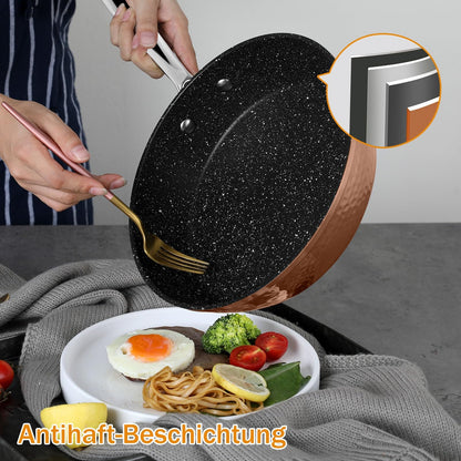 Cookware set, Scheffler 15-piece induction cookware set, induction pots with glass lids, pot and pan set, pots and pans, suitable for induction cooktops, stainless steel handles - Copper.