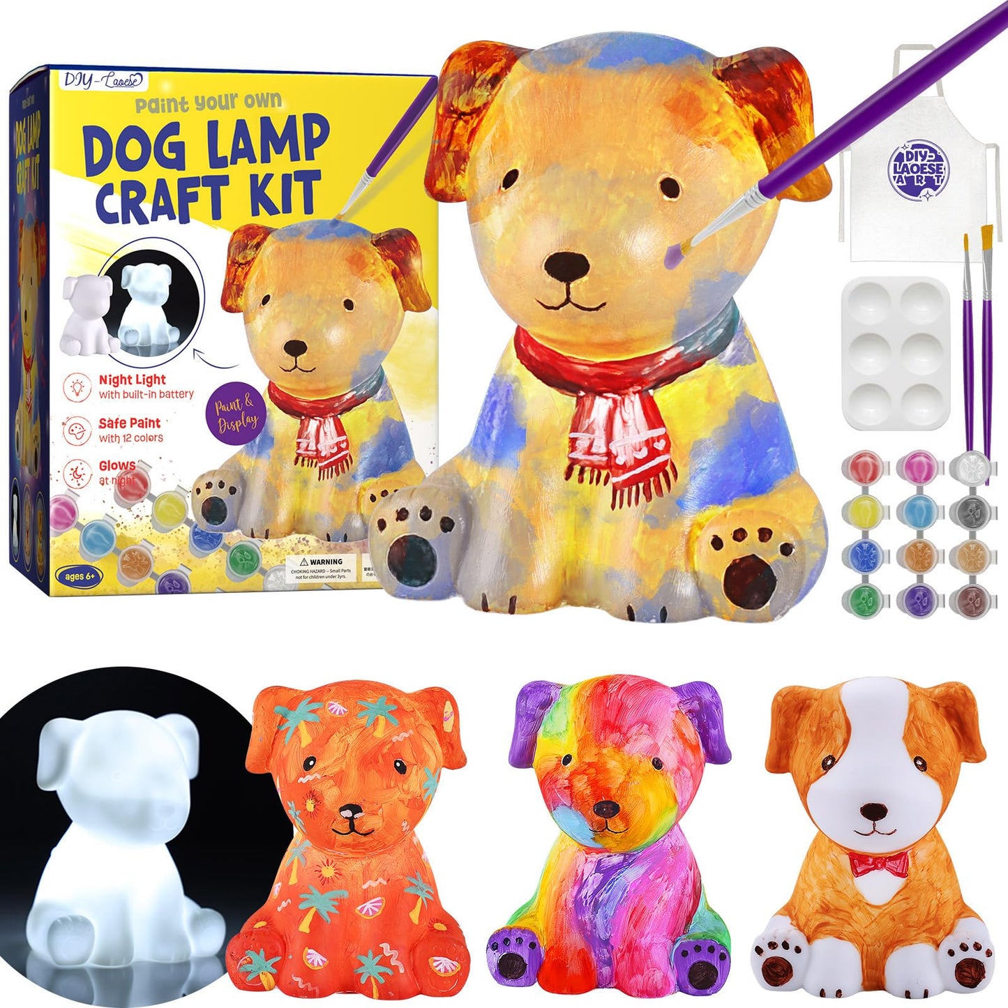 Craft set for children aged 6 years and up, dog lamp painting kit, crafting for girls and boys aged 6-10, gift for boys and girls aged 6-12, dog toy,DIY creative painting dog kids gift ideas.