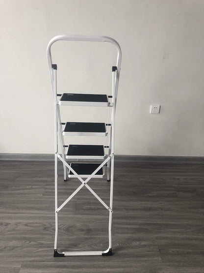 Folding 4-Step Ladder with Compact, Sturdy, High-Quality Steel Steps and Non-Slip Mats for Home/Office/Kitchen.
