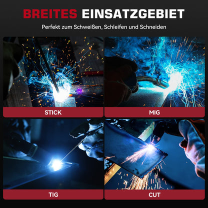 ARCCAPTAIN automatic welding helmet with Real Colour technology features an extra large viewing area of 10x9cm, wide shade range of 4/9-13 for ARC, TIG, MIG welding processes.