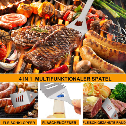 BBQ Grill Tool Set, Men's Grill Accessories Gift, Stainless Steel Grill Case Set of 20, Grill Accessories with tongs, spatula, and apron, Ideal BBQ Set for Outdoor and Camping.
