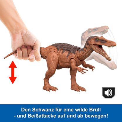Mattel Jurassic World: The Rebirth Wild Roar Baryonyx dinosaur toy with controllable biting attack in multiple directions and roaring sound, digital gameplay options, JGC79