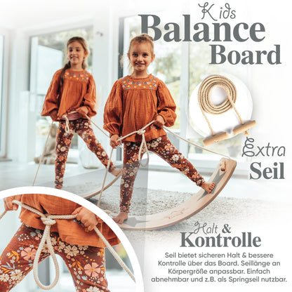 Kids Woody Star® Balance Board Children Wooden 80x30cm [EXTRA Rope+Felt+Anti-Slip] Montessori Toy from 3 years | Rocking Board Balance Board | Balancing Children Wooden Toy | Balance Board