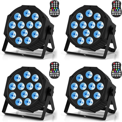 ZonQoonz 4 PCS RGBW Battery Powered Stage Lights, 24W Rechargeable Par Light with Timer Function and 7 Lighting Modes, 8 CH Battery Spotlights Outdoor for Wedding Bar DJ Show Disco