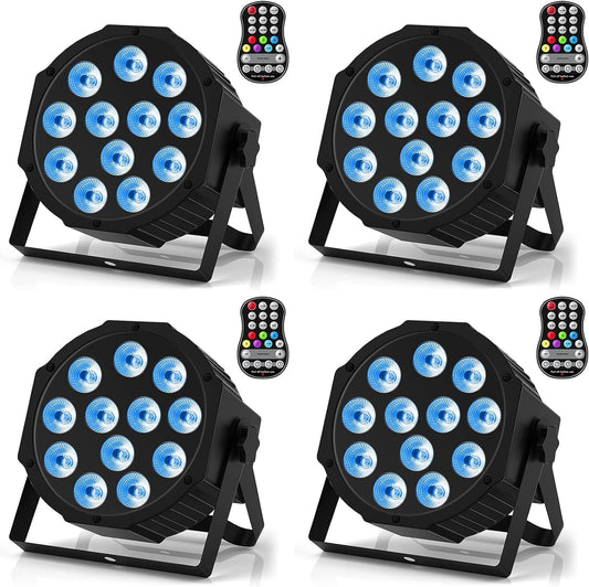 ZonQoonz 4 PCS RGBW Battery Powered Stage Lights, 24W Rechargeable Par Light with Timer Function and 7 Lighting Modes, 8 CH Battery Spotlights Outdoor for Wedding Bar DJ Show Disco