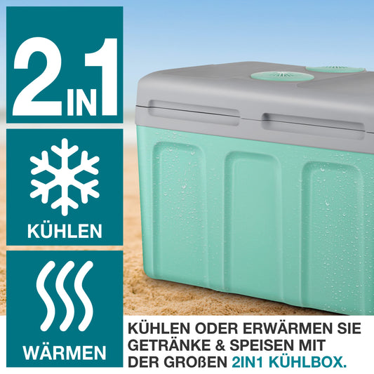 TOM 2in1 XXL cooler 40l with cooling and heating function – electric coolbox with wheels – 230V & 12V power connection – Electric – for car, camping, RV & Co – Plus gift (Mint)
