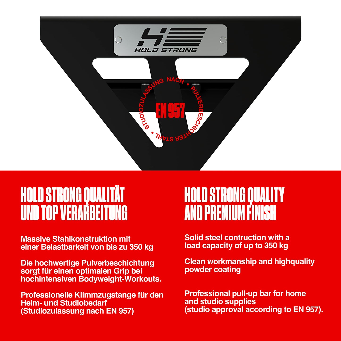 HOLD STRONG Fitness Pull-Up Bar for Ceiling Mount, HS-K-D6, Black, Studio Approved, 6 Non-Slip Grips, Pull Up Exercises & more, incl. E-Book & Mounting Material