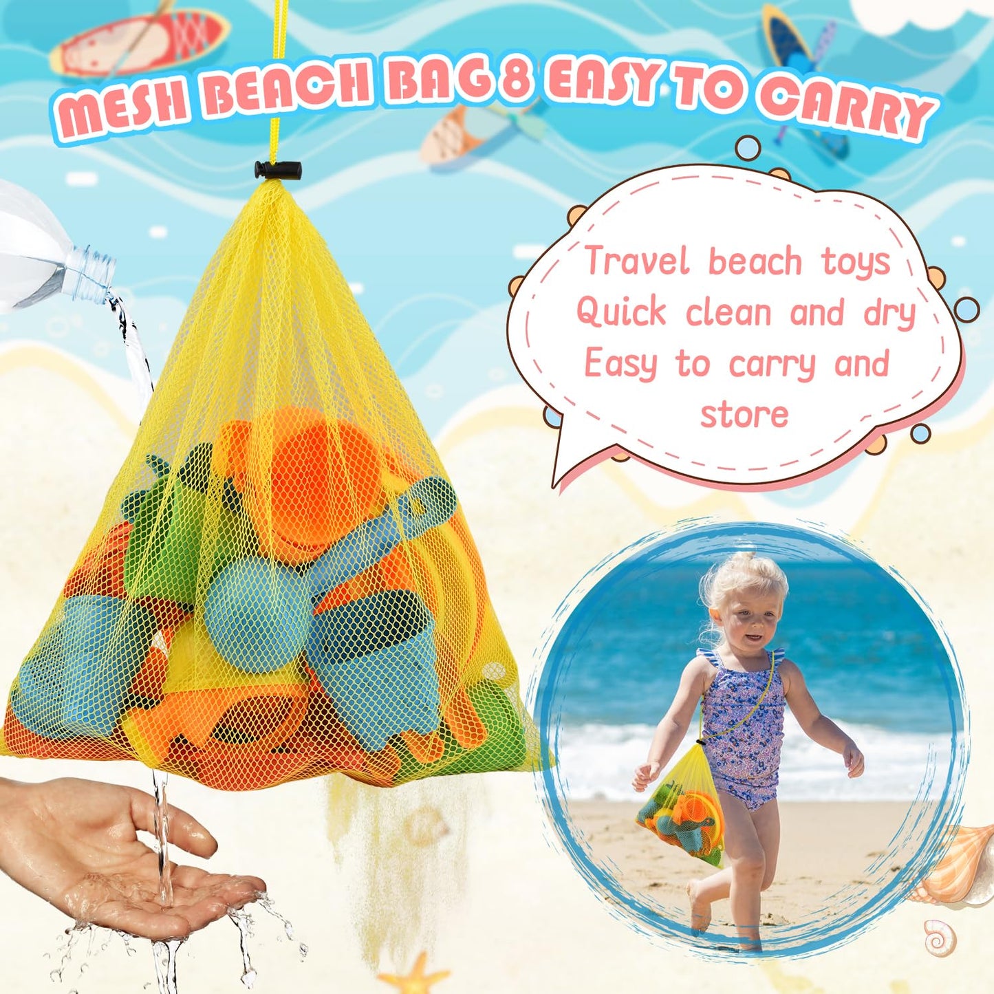 Sotodik 19-Piece Sandbox Toy Set, Travel Sandbox Toy with Folding Bucket for Kids, Sandbox Beach Toys Sand Molds, Outdoor Toys for Boys and Girls Ages 3 4 5 6 7+