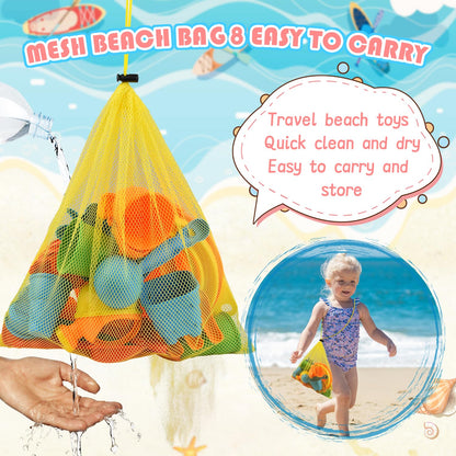 Sotodik 19-Piece Sandbox Toy Set, Travel Sandbox Toy with Folding Bucket for Kids, Sandbox Beach Toys Sand Molds, Outdoor Toys for Boys and Girls Ages 3 4 5 6 7+