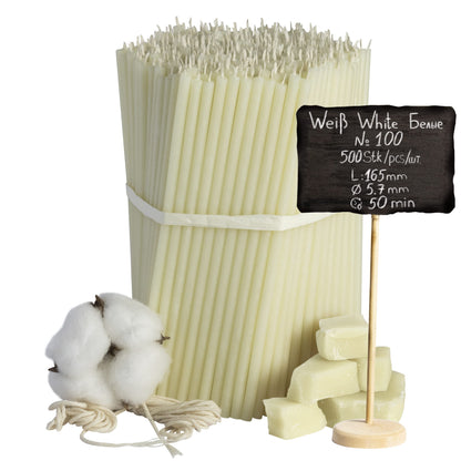 №100-250 pcs. White beeswax candle collection: Traditional stick and household candles, ritual candles, and colored wax candles a set for rituals L-16.5 cm Ø-5.7 mm, 50 min burn time.