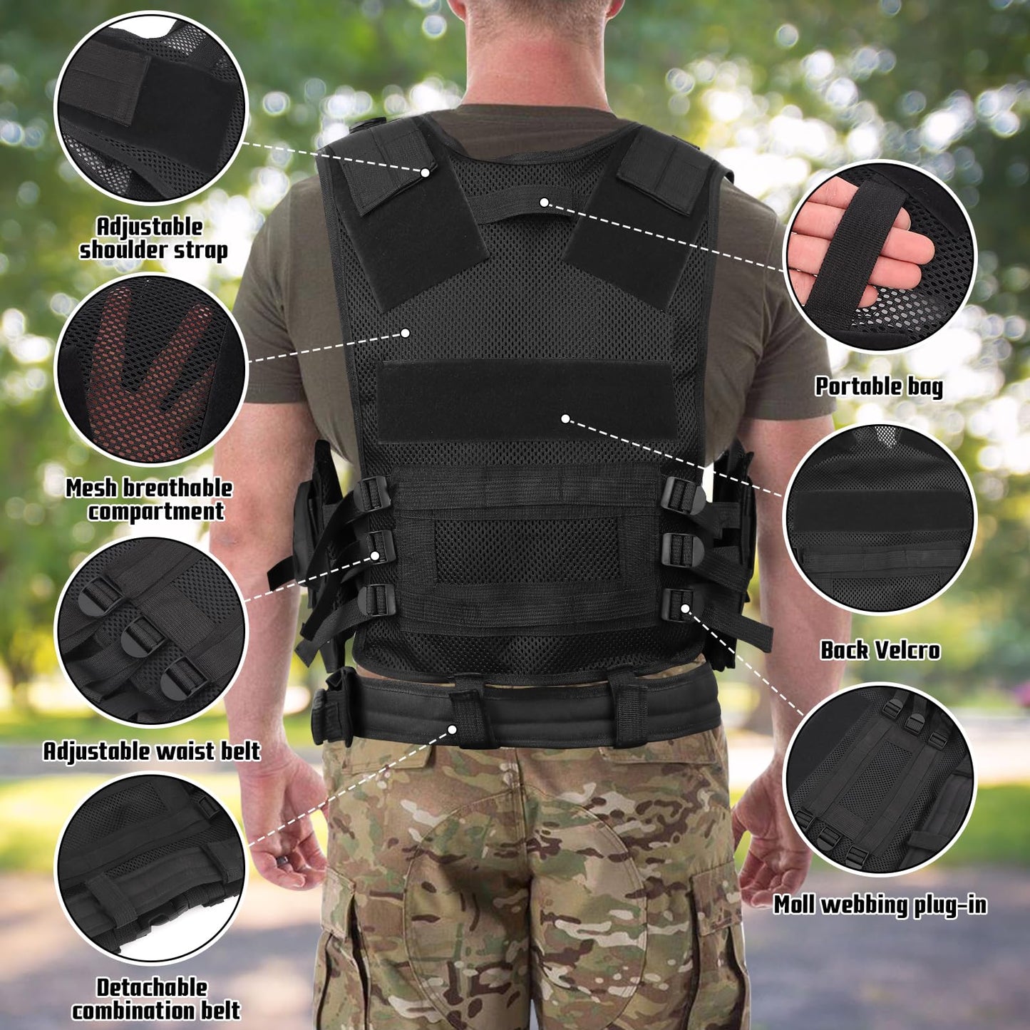 QUOTRE Outdoor Tactical Vest, Military Vest, Airsoft Vest, Tactical Assault Vest, Hunting Vests tailored for camping, hiking, CS field outdoor combat training.