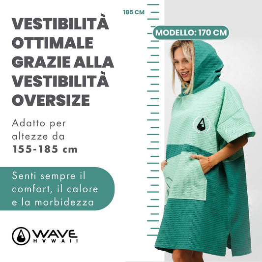 WAVE HAWAII Bath-Surf Poncho Men & Women Breese | Size S/M, 155-185cm | 100% Cotton | Adults | Travel Towel with high water absorption | Changing aid Beach Adults