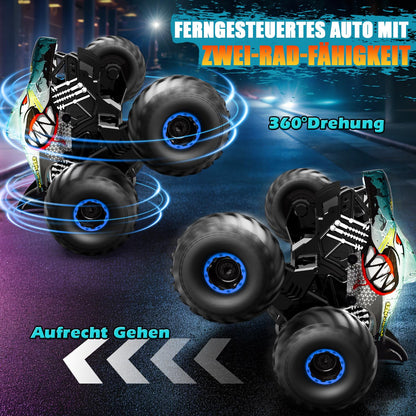 Remote control car, 1/16 monster truck with stomp and 360° rotation, Shark monster truck remote controlled with spray, lights, music, 15KM/H RC monster truck with 40MIN playtime, gift for 3 6 8 10 year old boys.