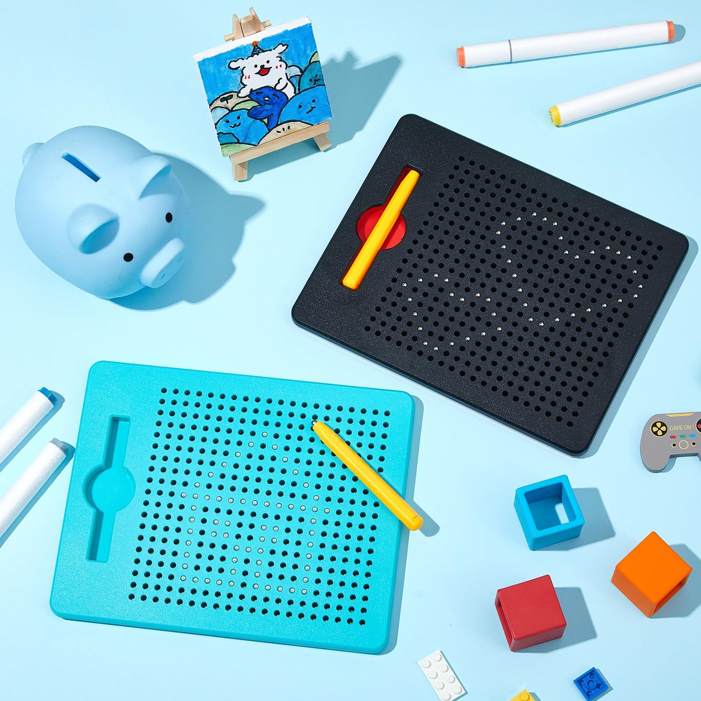 I bought 2 small magnetic drawing boards with pen, magnetic drawing board with steel ball, magnetic drawing tablet, whiteboard for educational gifts (black, lake blue).