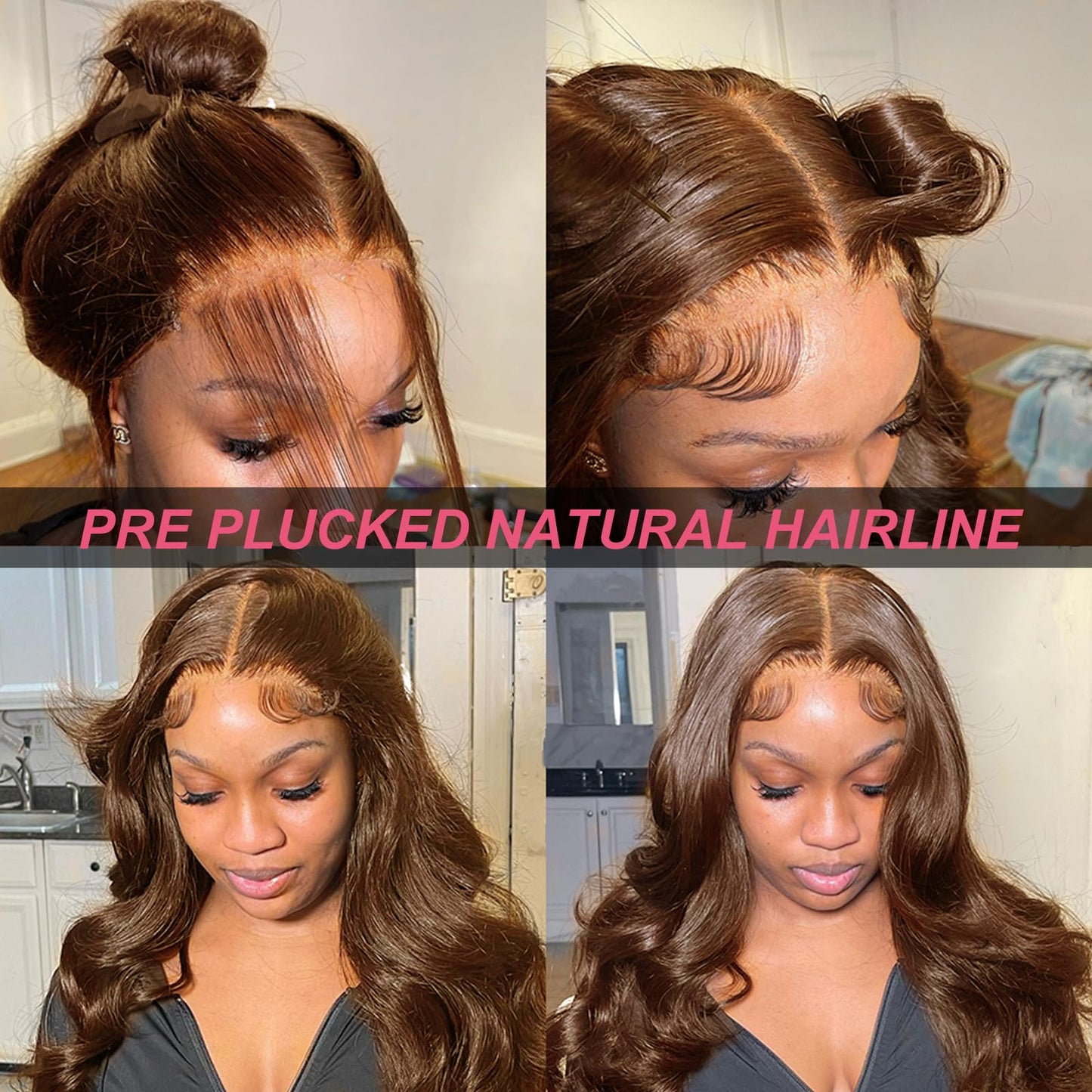 Alionly human hair wig 13x6 Chocolate Brown Body Wave HD Lace Front Wig Pre-plucked Brazilian virgin natural human hair #4 Light Brown Frontal Wigs for Women with Baby Hair 32 Inch