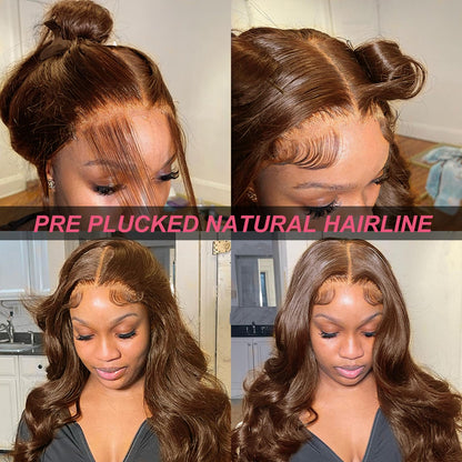 Alionly human hair wig 13x6 Chocolate Brown Body Wave HD Lace Front Wig Pre-plucked Brazilian virgin natural human hair #4 Light Brown Frontal Wigs for Women with Baby Hair 32 Inch