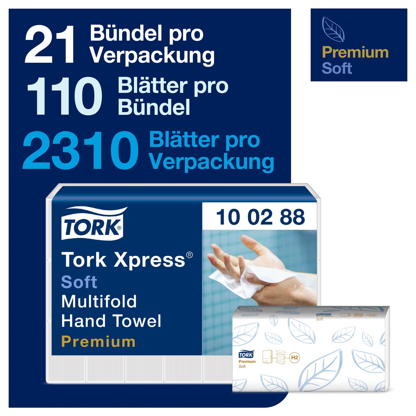 Tork Xpress soft Multifold Paper Towels 100288 - H2 Premium Folded Towels for Towel Dispensers - soft and absorbent, 2-ply, white - 21 x 110 towels
