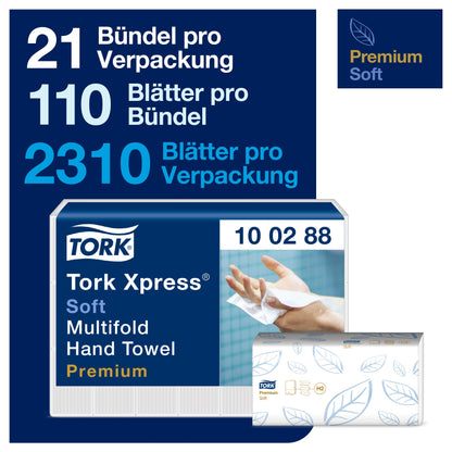 Tork Xpress soft Multifold Paper Towels 100288 - H2 Premium Folded Towels for Towel Dispensers - soft and absorbent, 2-ply, white - 21 x 110 towels