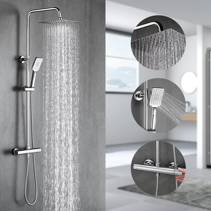 BONADE shower system with thermostat rain shower head made of 304 stainless steel, shower mixer complete set including shower thermostat, adjustable wall bracket 10 inch rain shower, bathtub faucets set