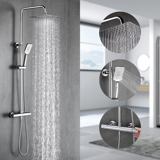 BONADE shower system with thermostat rain shower head made of 304 stainless steel, shower mixer complete set including shower thermostat, adjustable wall bracket 10 inch rain shower, bathtub faucets set