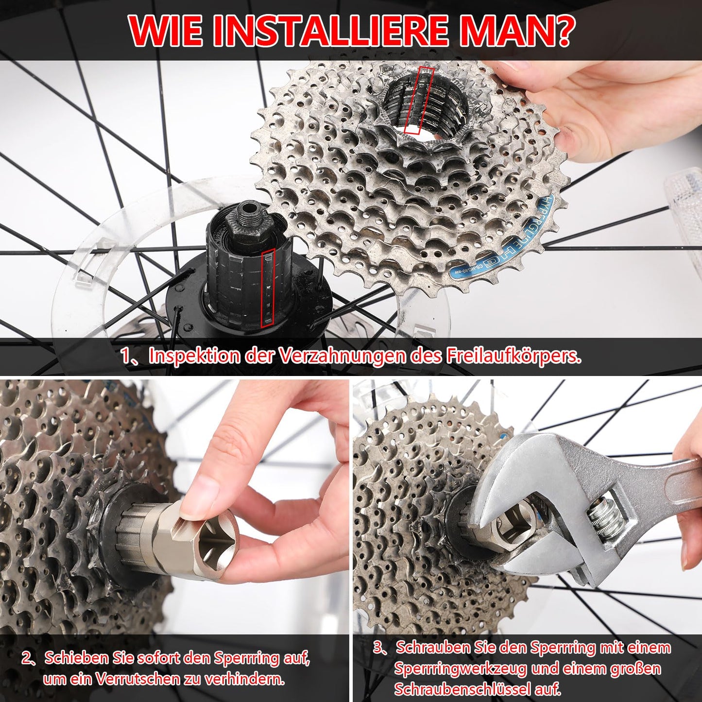 TBoonor Chain Whip and Freewheel Remover Set, Bike Chain Whip, Freewheel Remover, Cassette Lockring Tool, Cassette Remover, suitable for cassette cogs.