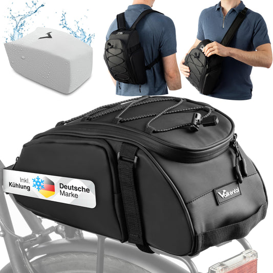 Valkental - 3in1 bike bag for luggage rack with cooling function - 10L volume - Insulating luggage rack bag with backpack function - Waterproof & Reflective