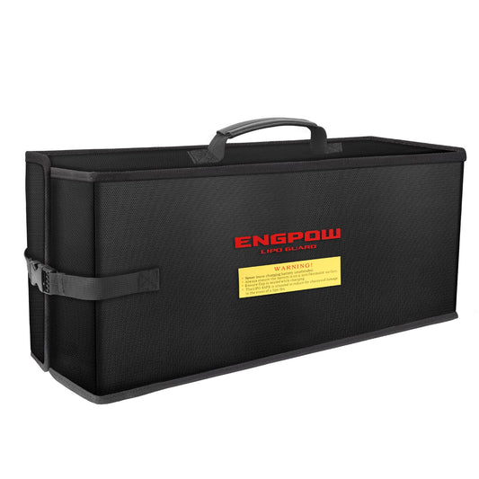 Ebike battery bag, fireproof up to 2000°F, organizer 45 x 15 x 20 cm, shockproof safety storage and transport for e-bike battery with Velcro and buckle.