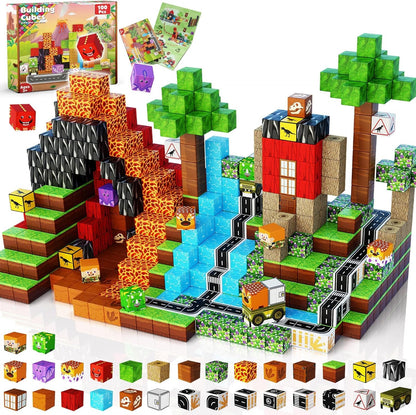 Magnetic building blocks, 100 pieces magnetic building blocks for kids - creative 3D toy with dinosaurs, volcano & natural landscape | Toys for boys aged 5 6 7 8 9 years Building toys for boys aged 3+ years