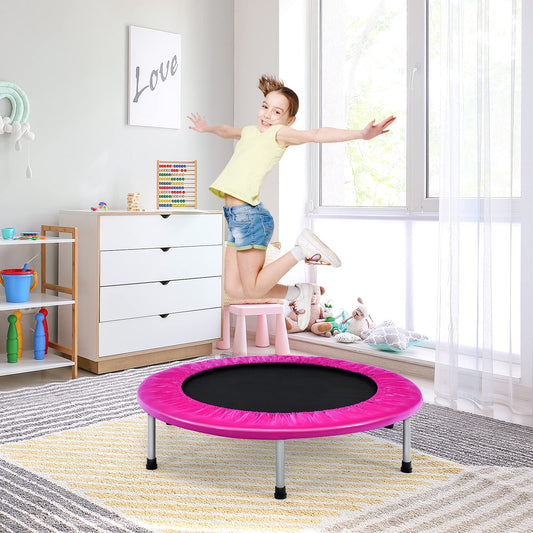 COSTWAY Φ97cm Mini Trampoline, foldable fitness trampoline, children's trampoline up to 150kg, garden trampoline indoor for kids and adults (Pink)