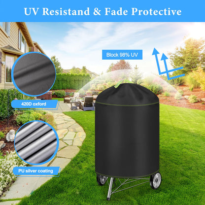 Kettle Grill Cover, VDISRR Weatherproof BBQ Cover, 420D Oxford Charcoal Grill Cover, Ø63x88cm, Waterproof, Tear-resistant, UV Protection, Protects Grill from Fading, Rust, and Mold.
