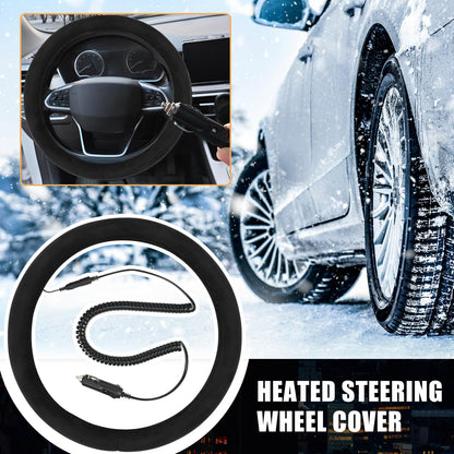 Opaltool Heated Steering Wheel Cover, Universal 12V Car Steering Wheel Heater with Spring Wire for 14.5 in-15 in Steering Wheel, Car Steering Wheel Warmer Winter for Most Cars SUVs Trucks Vans (Black)