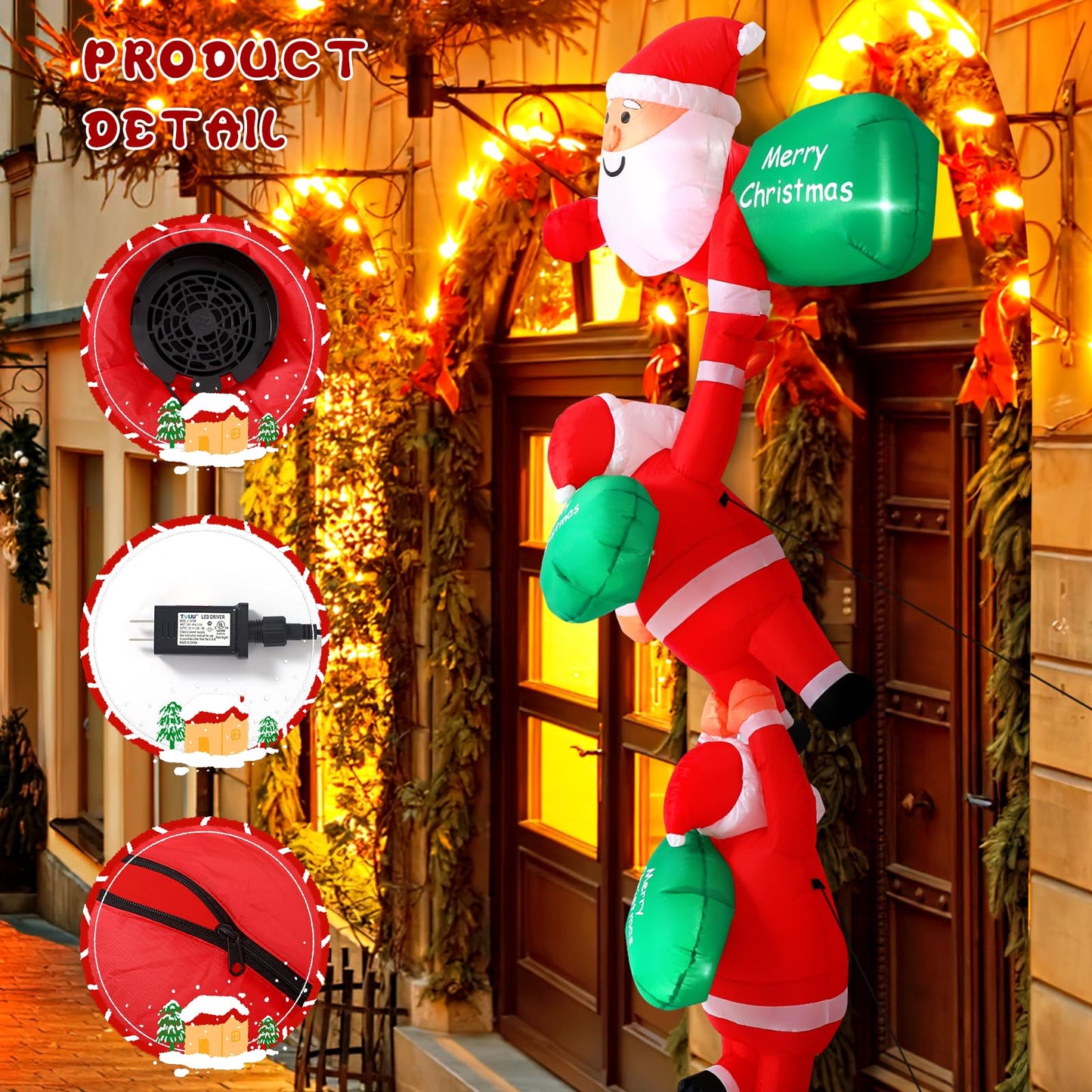 Wikay 8.2FT Inflatable Santa Claus Decoration with Gift Bag, Large Inflatable Christmas Decoration with LED Lights Hanging Santa Ornament Inflatable Christmas Figure Yard Decoration