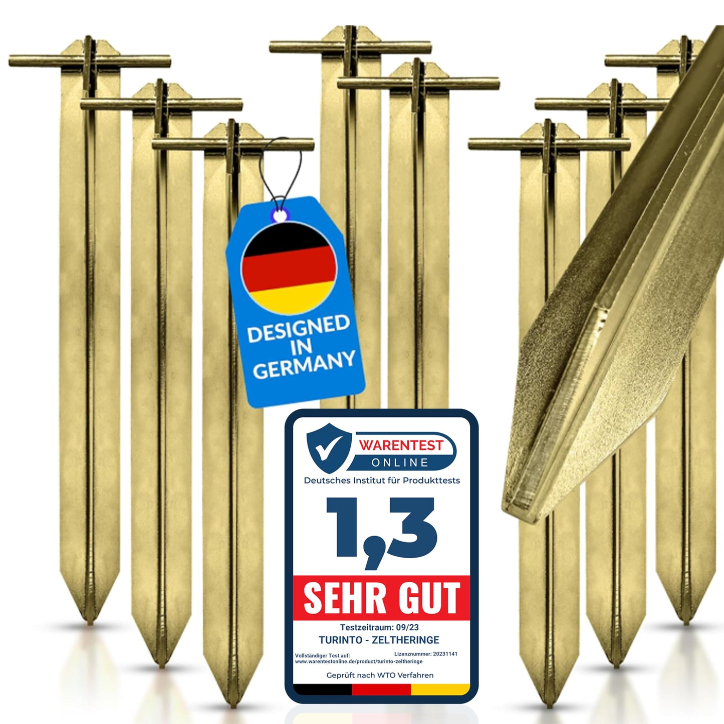 Turinto® 8X Pieces sturdy tent pegs for secure camping and outdoor experiences [Extra Strong Welded Seams] made of extra strong and durable steel with T-profile for maximum stability Length 30 cm.
