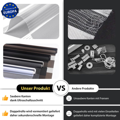 Jalousie Scout double roller blind clamp fix without drilling & with drilling, 92.5x210cm light gray roller window blind translucent & darkening, sun protection blind zebra roller for windows & doors.