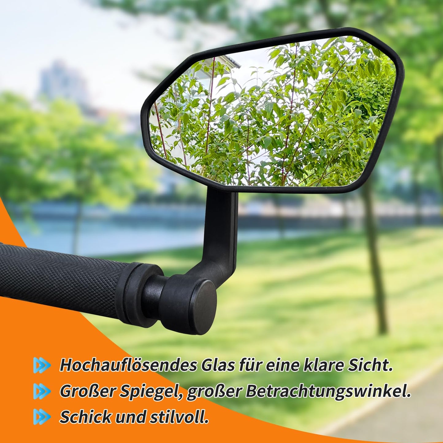 Homieway bike mirror, New adjustable bike rearview mirror with controlled extension direction, Real glass 360° rotating bike handlebar mirror, Foldable bike mirror for e-bike handlebars on the right side.