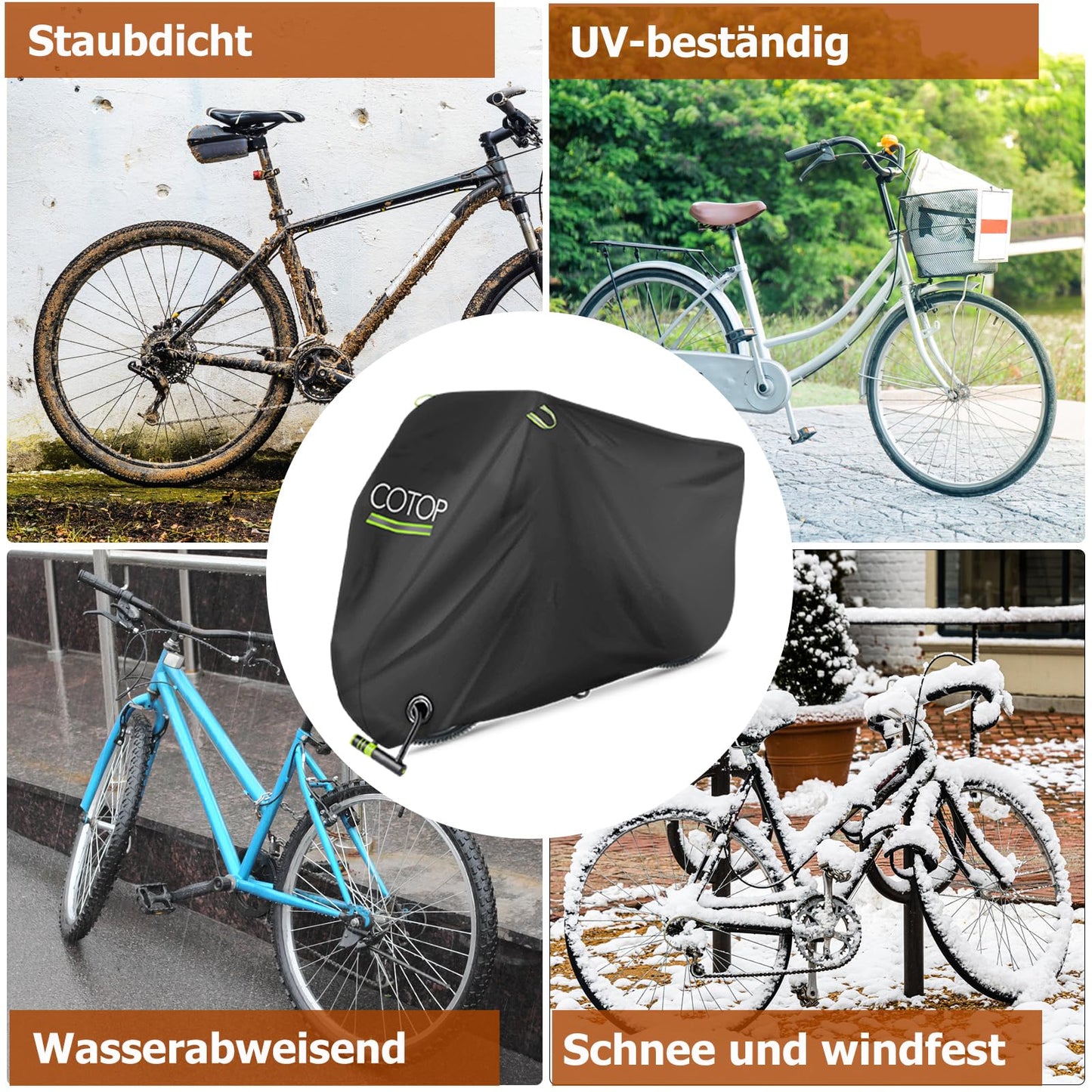 COTOP Bike Cover Waterproof 210T Nylon, High Quality Bicycle Tarp Weatherproof 200 x 80 x 110 cm, Bike Cover With Anti Theft Hole, Carrying Bag, Cover Scooter, e-bikes