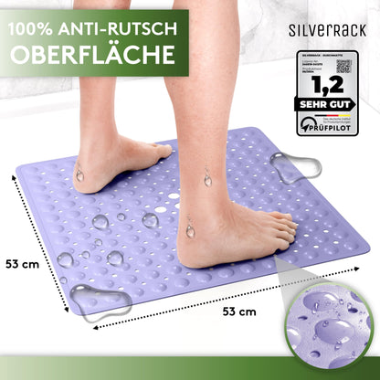 SilverRack shower mat non-slip 53x53 cm (lavender) - anti-slip shower mat BPA free for kids - bath mat non-slip, machine washable and mold resistant - non-slip shower insert