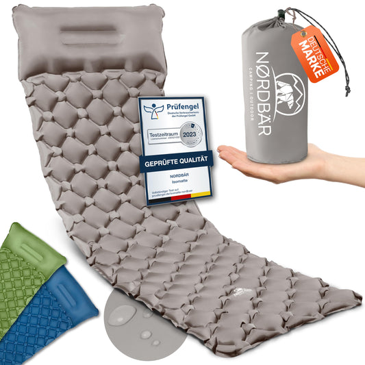 NORDBÄR® Camping inflatable sleeping mat & Ultralight [with or without pillow]| Iso air mattress small pack size for camping, outdoor & trekking| Camping pad, sleeping pad, travel mattress