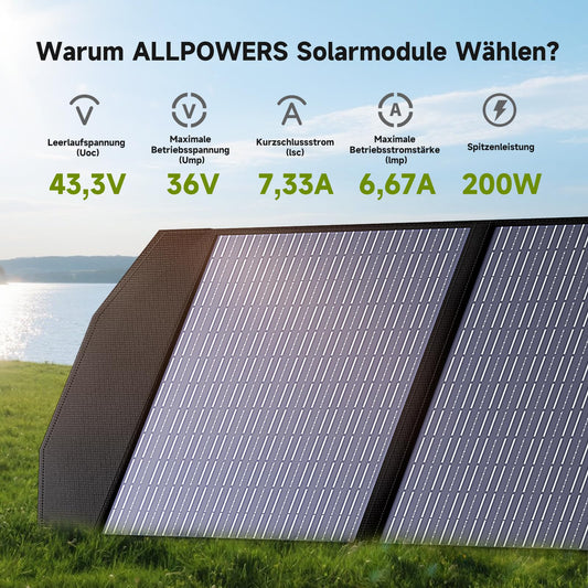 ALLPOWERS 200W Foldable Solar Panel, Monocrystalline Solar Modules, IP67 Waterproof & Durable Solar Charger for Power Station Solar Generator Photovoltaic Module Solar System Camping RV