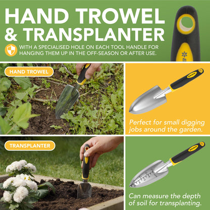 BLOSTM 11-Piece Gardening Tool Set - Durable garden tool set with waterproof garden tool bag, ergonomic handles, hand trowel garden - Gardening tool set for women and men.