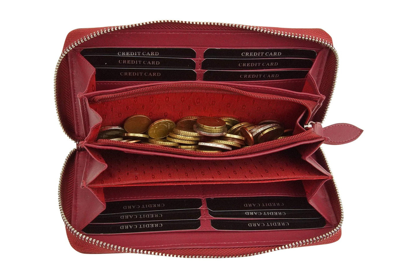 Large full leather women's wallet with RFID protection, zip all around, women's long wallet, purse wallet in genuine leather by LEAS, red 19.5x9.5x2cm (WxHxD)