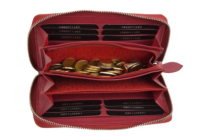 Large full leather women's wallet with RFID protection, zip all around, women's long wallet, purse wallet in genuine leather by LEAS, red 19.5x9.5x2cm (WxHxD)