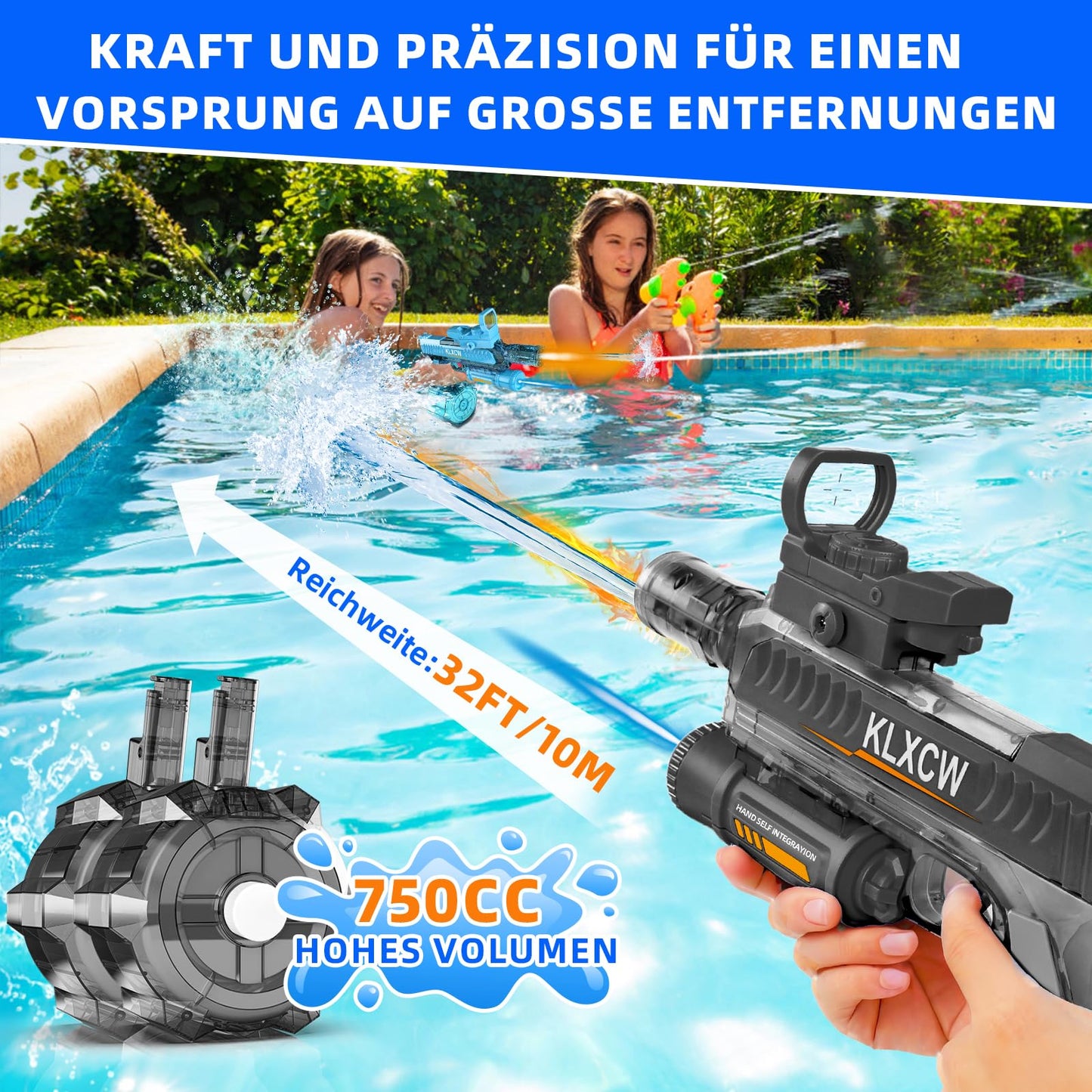 IEEILULU Electric Water Gun, Electric Water Gun with Light, 750ml Large Capacity, Great for Water Gun Shooting Games (Black-2)