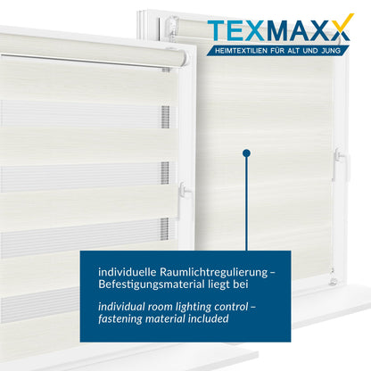TEXMAXX® Double roller blind clamp fix without drilling - 115 x 150cm (fabric width 111 cm) in linen look / roller blinds for windows without drilling / window blind inside without drilling / double roller blind without drilling including accessories
