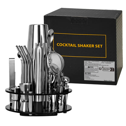 CKductpro Cocktail Set, 41-piece stainless steel Cocktail Shaker Set, 360° rotating acrylic stand, Bartender Set Bar Gift Set (41-Piece)