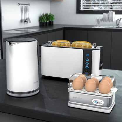 Arendo - Stainless Steel Egg Cooker with Keep Warm Function - Tilt function switch with indicator light - freely adjustable hardness level - rustproof brushed stainless steel - white