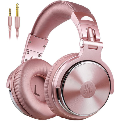 Oneodio Over Ear Headphones With Cable Closed Back Studio Headphones With Share Port Microphone Adapter-Free Professional Bass DJ Headphones for Podcasting, Recording, Monitoring PC Mobile TV Rose Gold