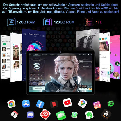 GOODTEL 2024 Latest Tablet 10 Inch Android 13 with 12GB RAM + 128GB ROM 1TB TF, 5G + 2.4G WiFi, GPS, Bluetooth 5.0, 6000mAh, Dual Camera 8+5MP, Cast, OTG, Type C, with case, keyboard & mouse - Black