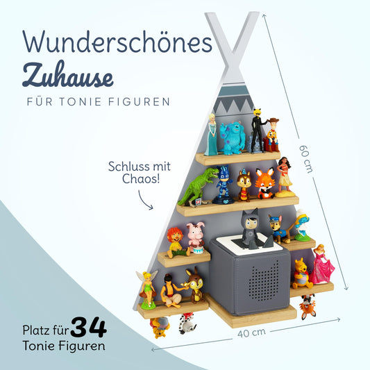 Mahona Tonie Shelf - compatible with Toniebox & Tonie figures storage - space for up to 34 figures - Toniebox shelf for girls & boys - wall shelf for kids' room - accessory for Toniebox Starter Set.